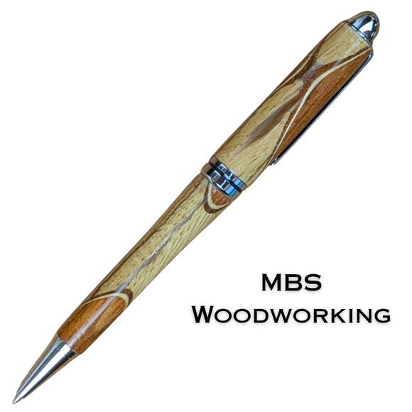 Handcrafted Cherry & Oak Wood Click Pen Retro Curve Mod 60s Vibe USA Made - Picture 2 of 7